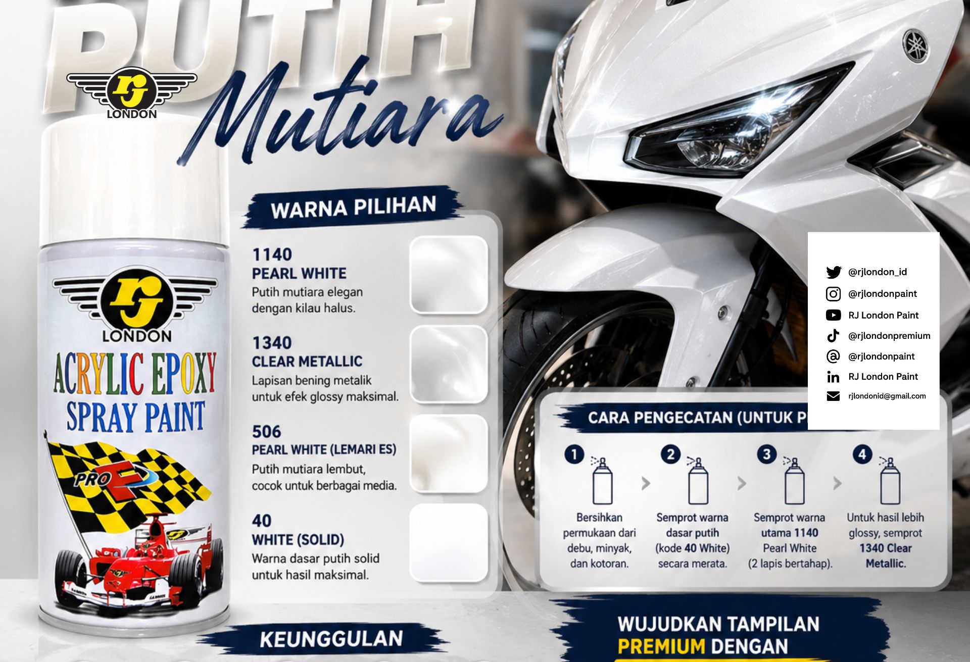 Cat Semprot Warna Putih Mutiara: Rahasia Mendapatkan Finishing Pearl White yang Elegan dan Mengilap